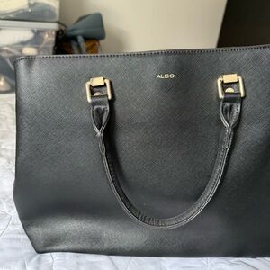 ALDO Sleek Black Tote Bag with Gold Accents